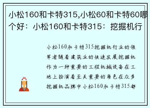 小松160和卡特315,小松60和卡特60哪个好：小松160和卡特315：挖掘机行业的领军者