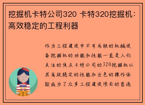 挖掘机卡特公司320 卡特320挖掘机：高效稳定的工程利器