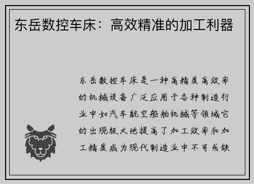 东岳数控车床：高效精准的加工利器